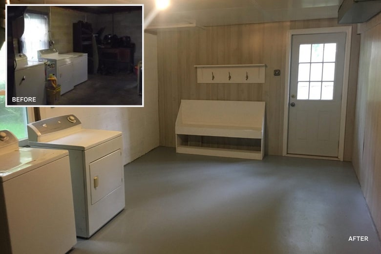 A before-and-after picture of the author's basement.